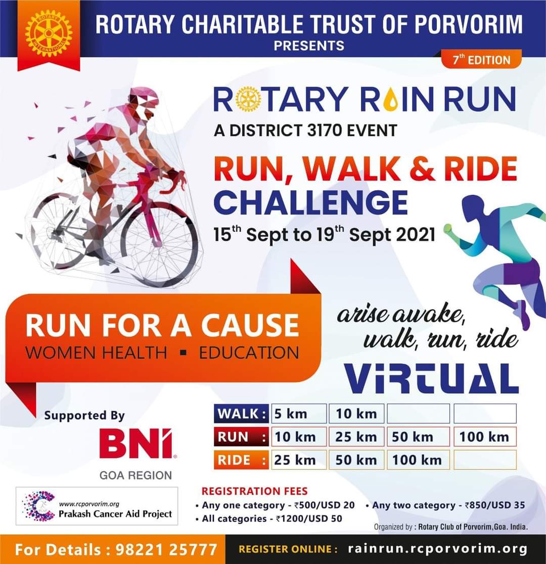 Rotary Rain Run Ride Fund raising virtual challenge