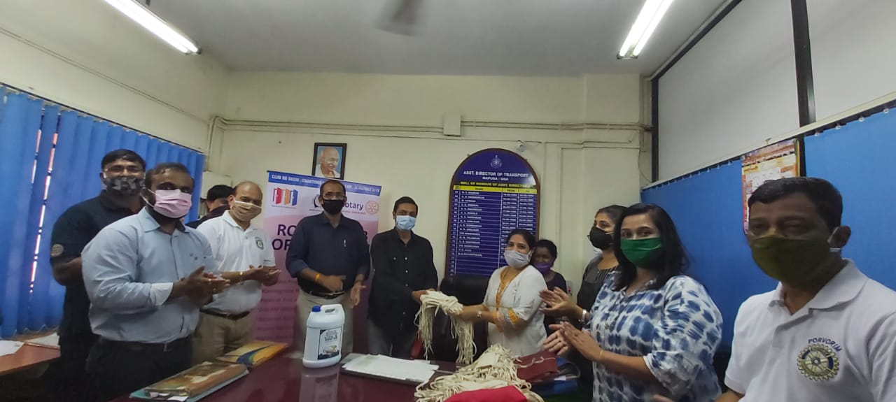 Face mask and Sanitizer distribution at RTO Mapusa